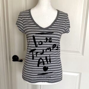 Life is Good Woman's Tee T-Shirt Short Sleeve grey/white stripes Beach Sz XS